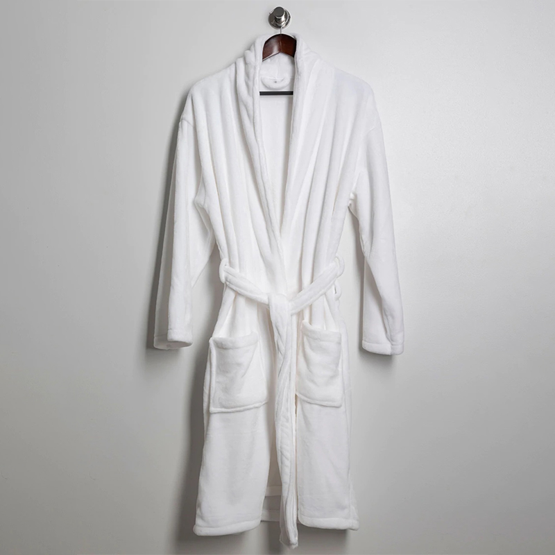 White fluffy microfiber coral velvet hotel bathrobes