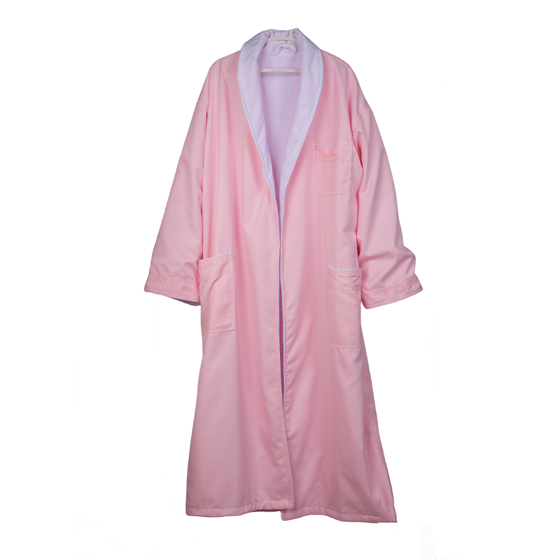 How does the double-layer design improve the comfort of the Premium quality microfiber taffeta hotel bathrobe?