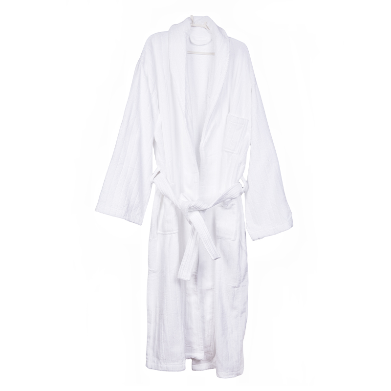 Quality cotton jacquard velour stripe towelling hotel bathrobe